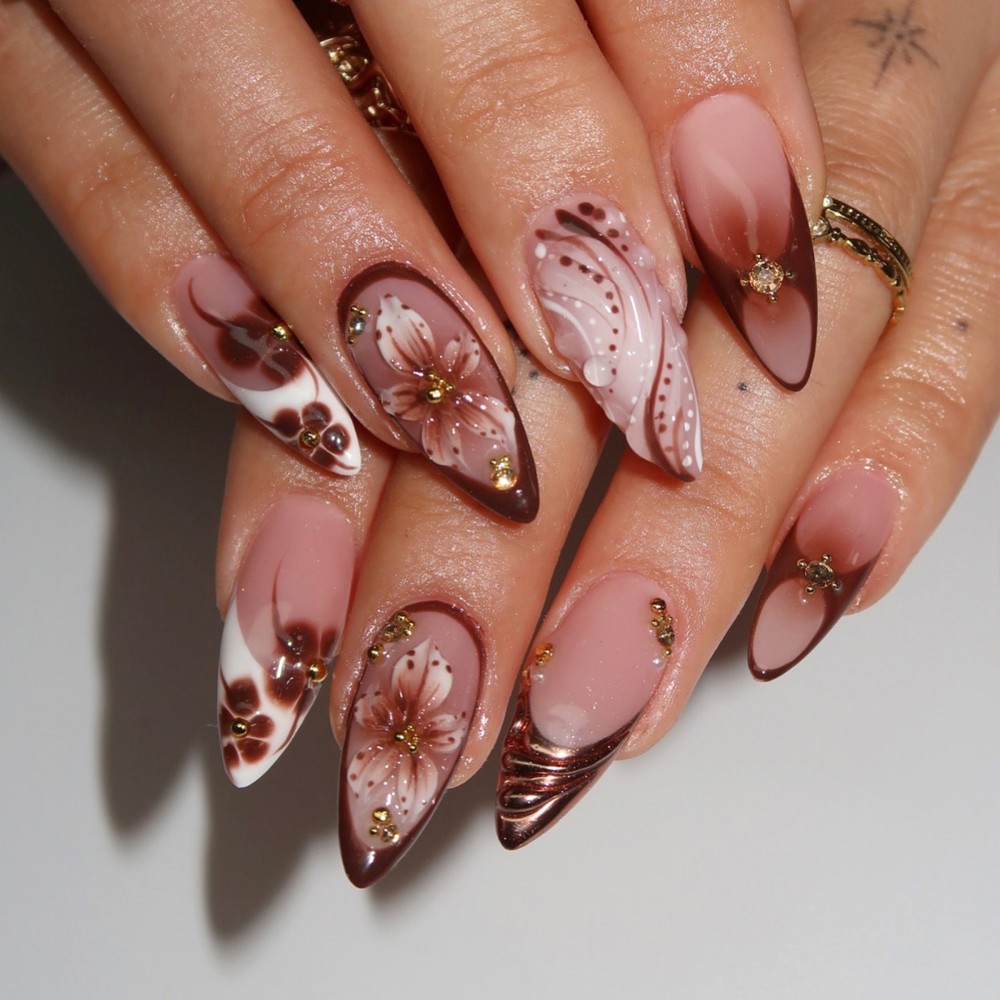 Pressed Flower Art - 24Pcs 3D French Press On Nails