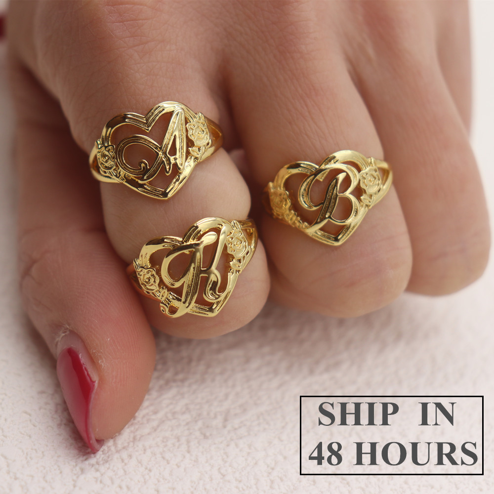 Gold Personalized Initials Hea – обзор и цена Initial Ring Custom