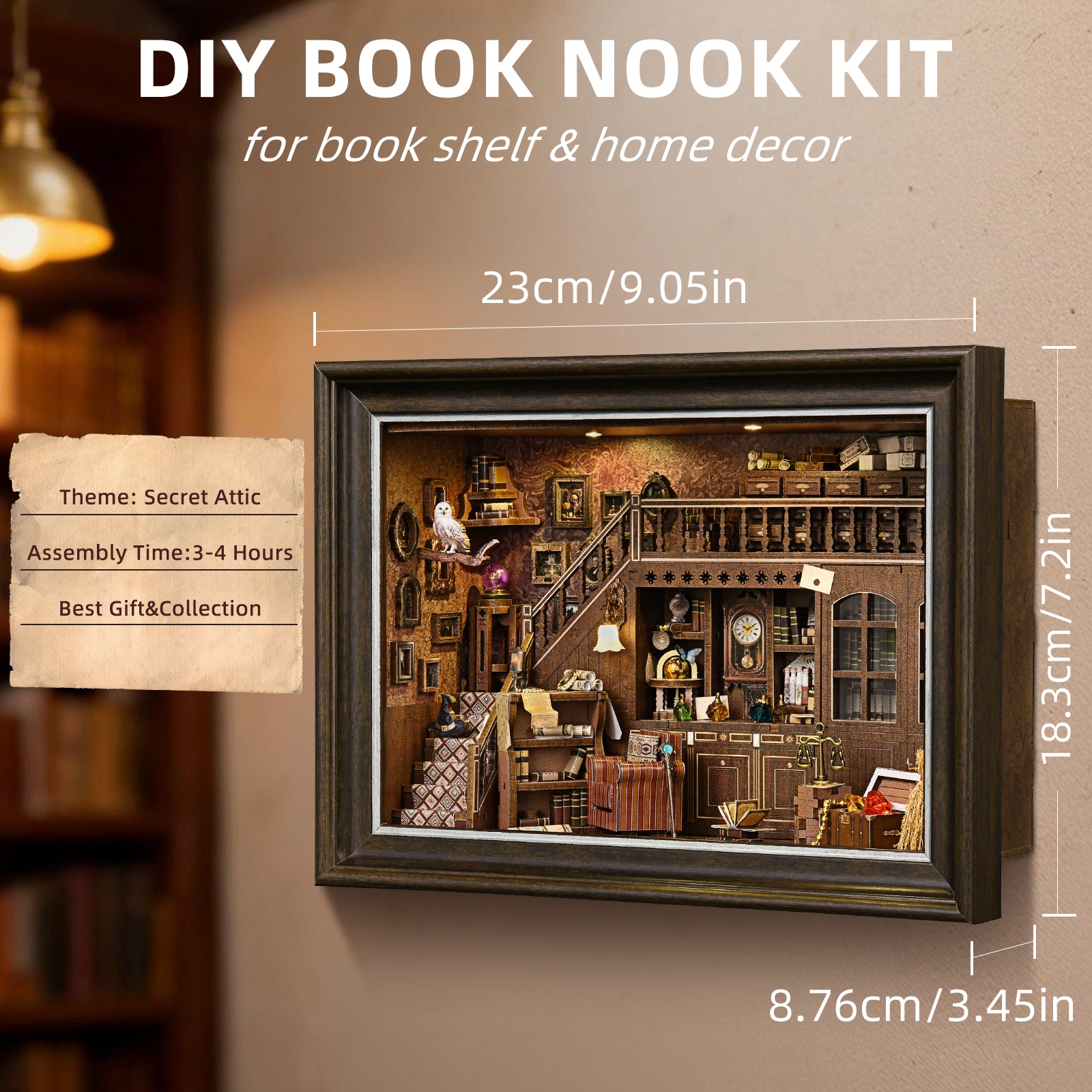 Book Nook Kit Secret Attic DIY – обзор и цена Engraved Wood Frame