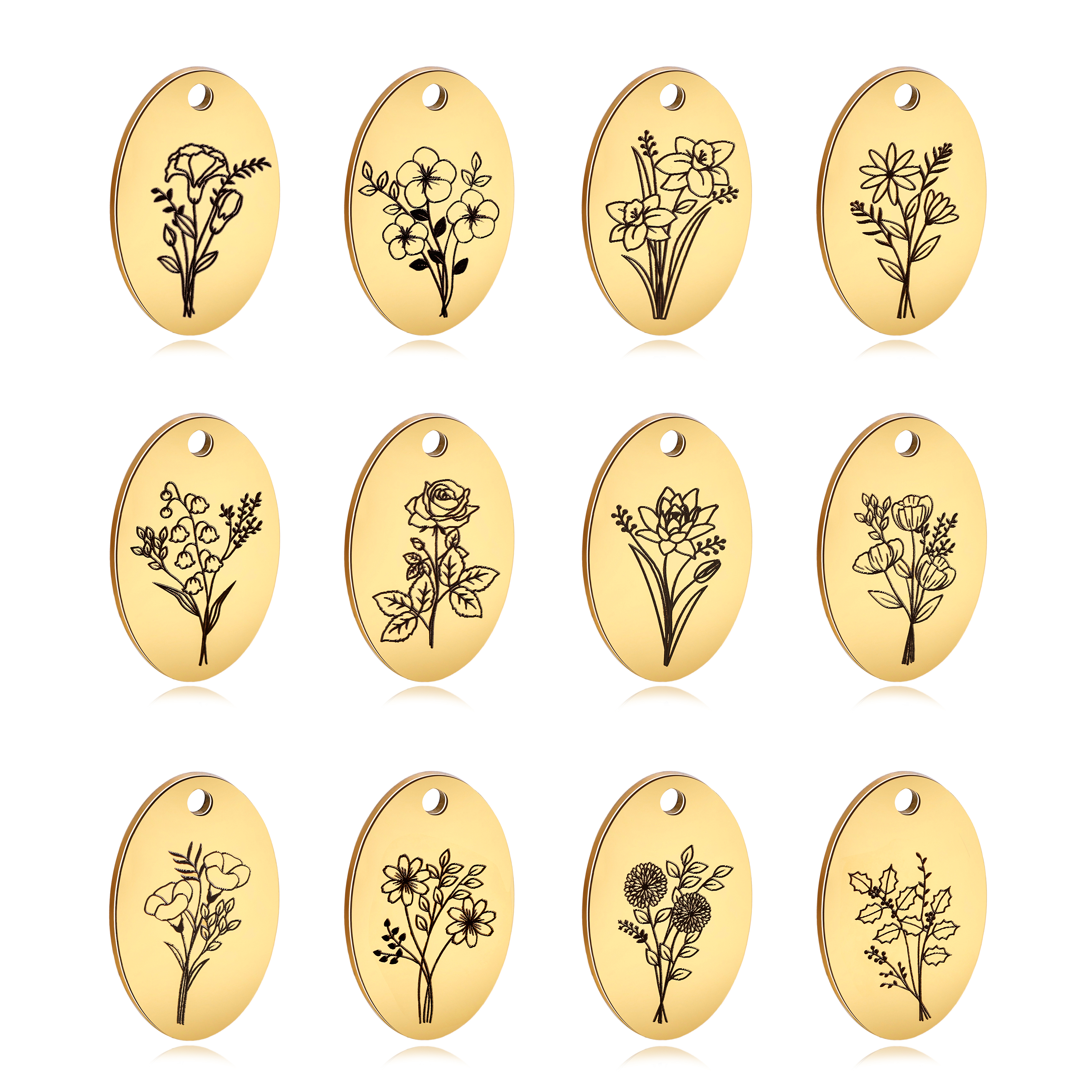 5Pcs Oval Birth Month Flower P – обзор и цена Birth Flower Necklace