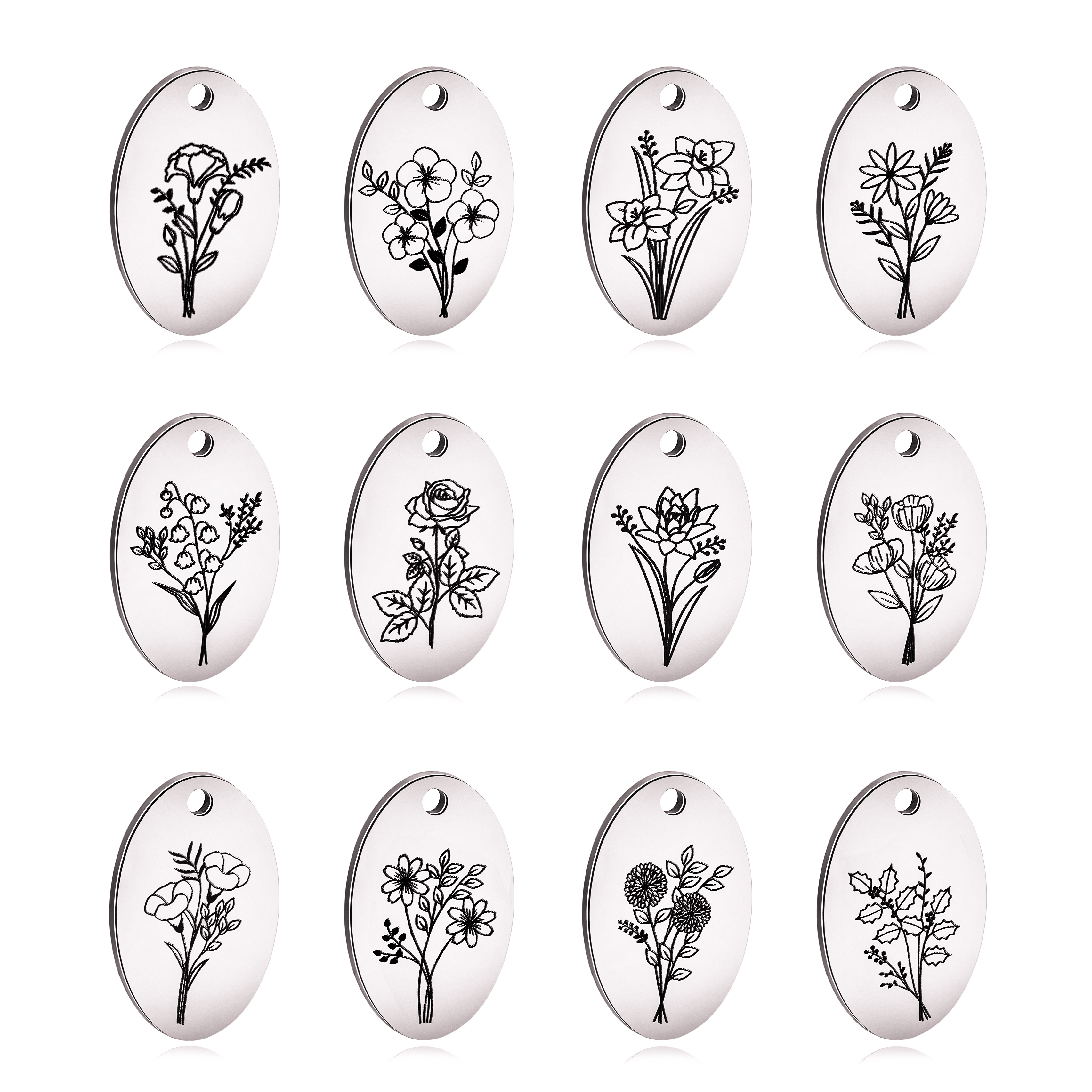 5Pcs Oval Birth Month Flower P – обзор и цена Birth Flower Necklace