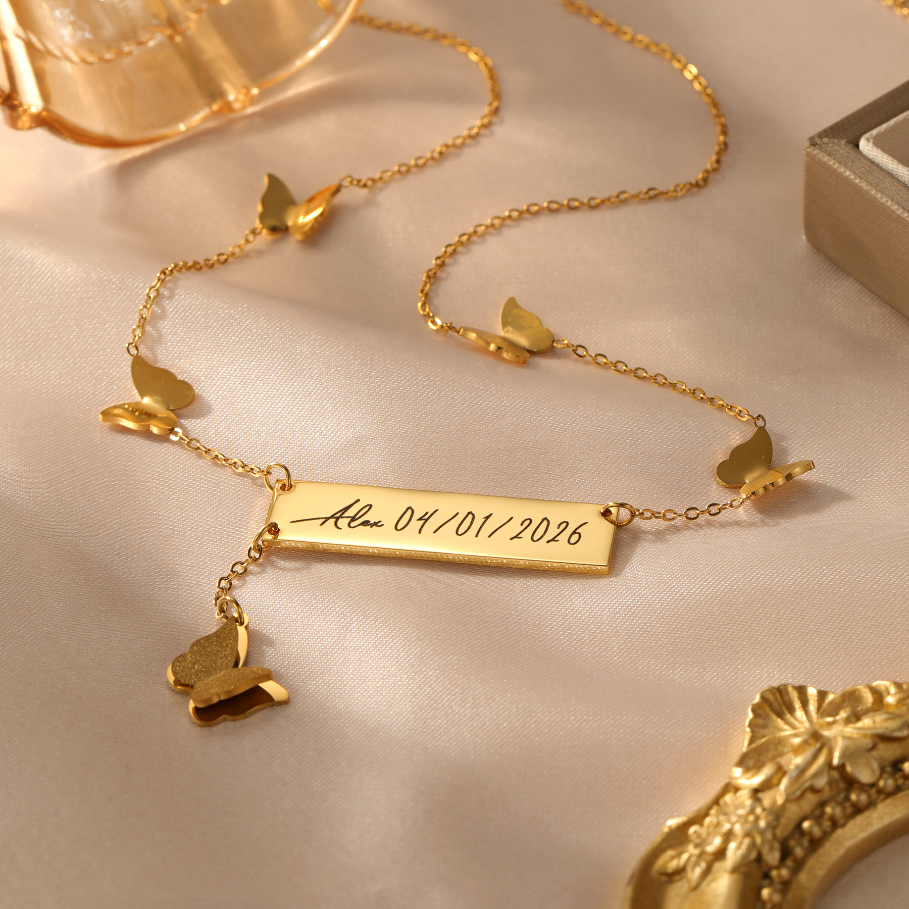 Personalized Butterfly Bar Nam – обзор и цена Handwriting Necklace Bar
