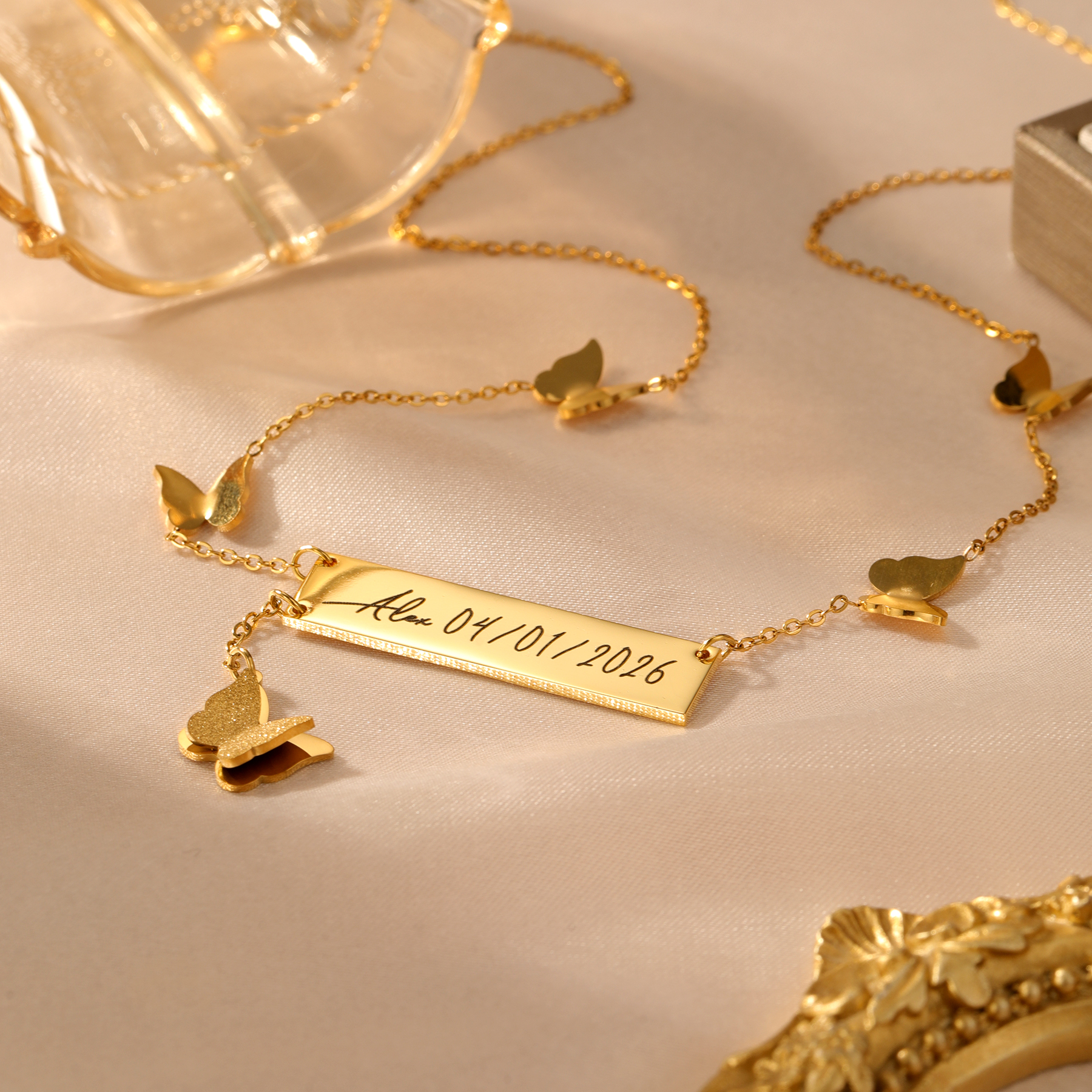 Personalized Butterfly Bar Nam – обзор и цена Handwriting Necklace Bar