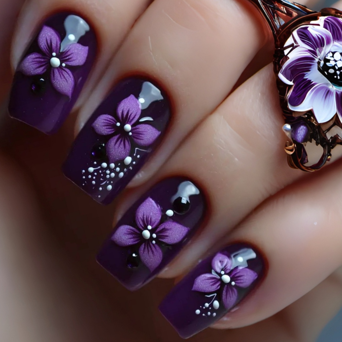 Medium square fake nails for w – обзор и цена Pressed Flower Art