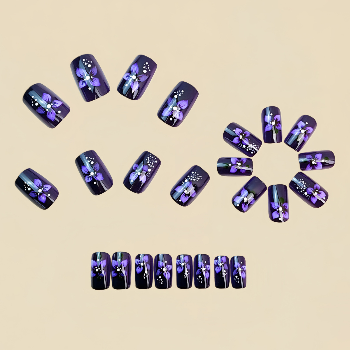 Medium square fake nails for w – обзор и цена Pressed Flower Art