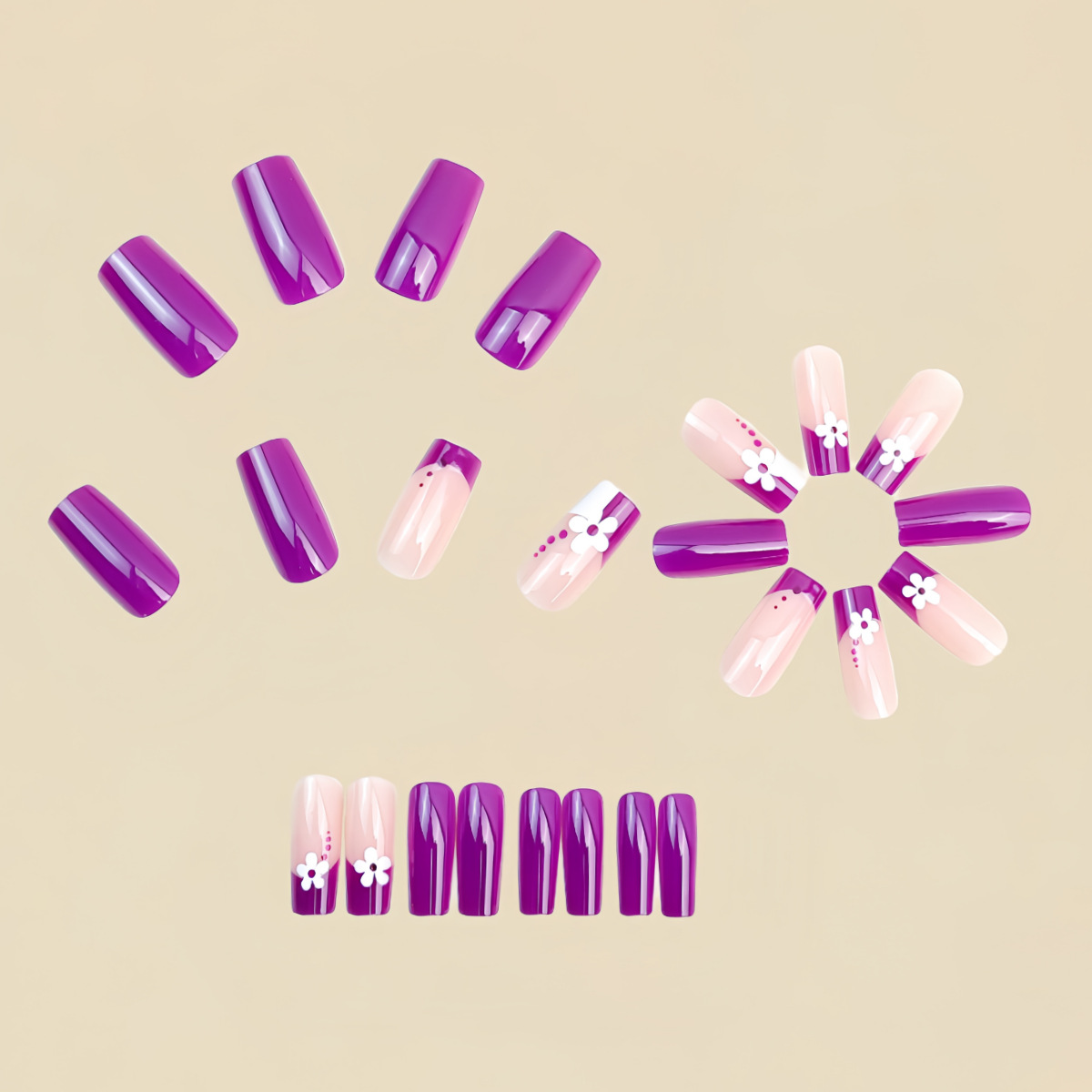 Medium square fake nails for w – обзор и цена Pressed Flower Art