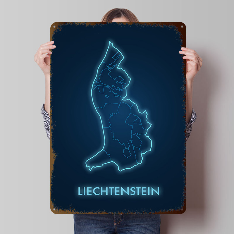 Liechtenstein Map Neon Blue Pr – обзор и цена Custom Map Poster