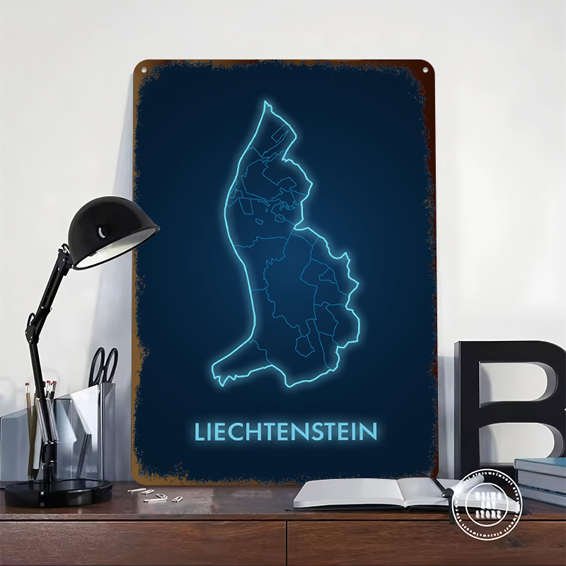 Liechtenstein Map Neon Blue Pr – обзор и цена Custom Map Poster