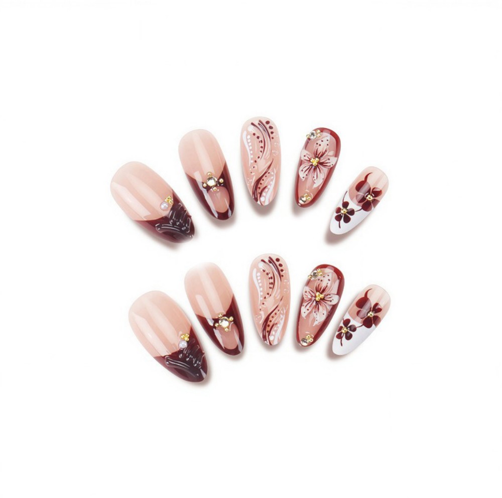 24Pcs 3D French Press On Nails – обзор и цена Pressed Flower Art