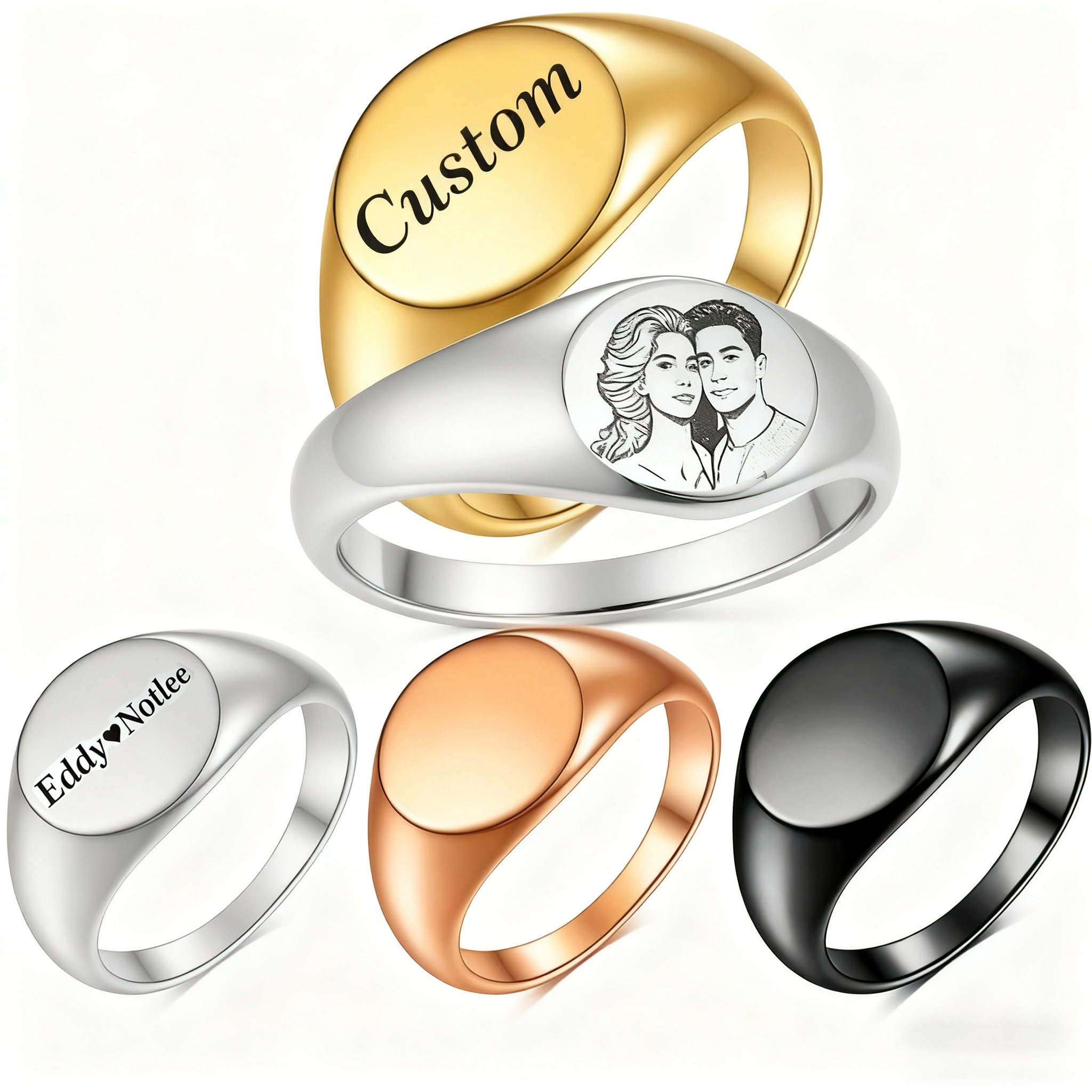 Custom Engraved Picture Logo N – обзор и цена Initial Ring Custom