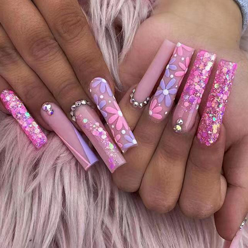 24pcs Long Ballet False Nails  – обзор и цена Pressed Flower Art