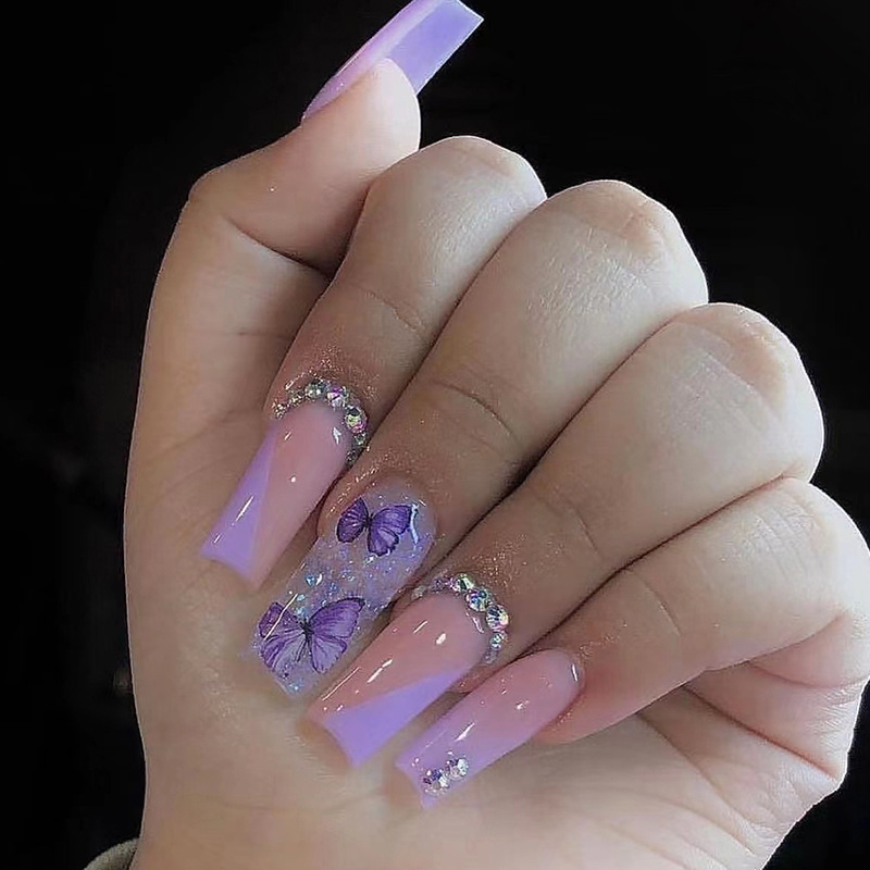 24pcs Long Ballet False Nails  – обзор и цена Pressed Flower Art