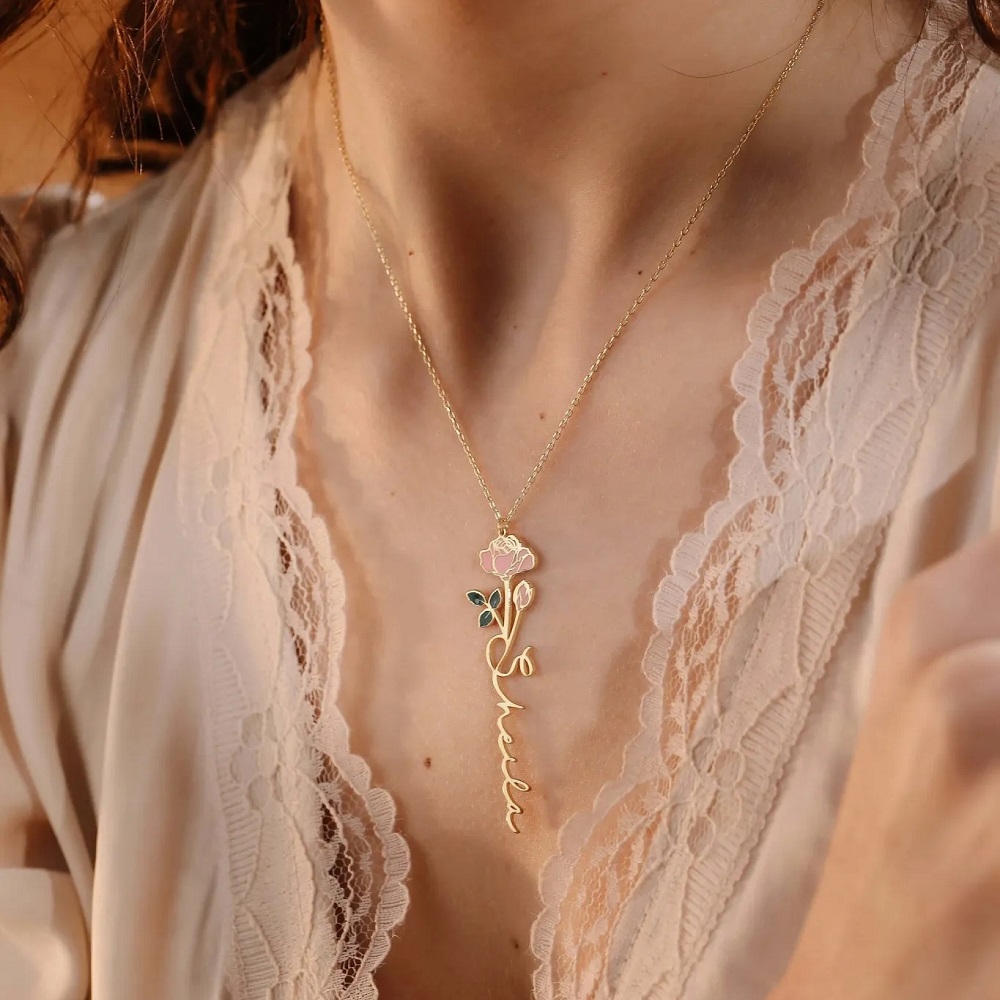 Personalized Name Necklace Wit – обзор и цена Birth Flower Necklace
