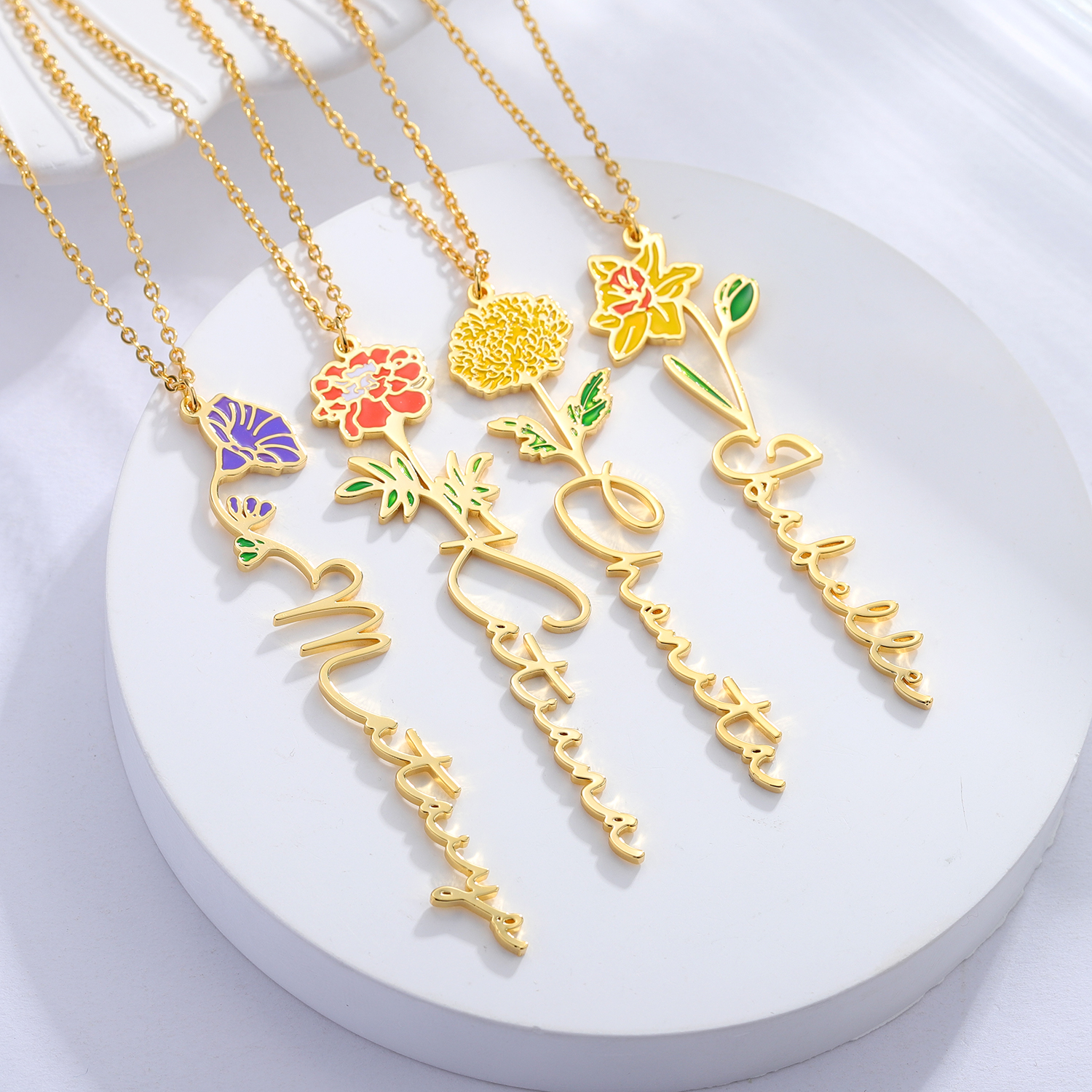 Personalized Name Necklace Wit – обзор и цена Birth Flower Necklace