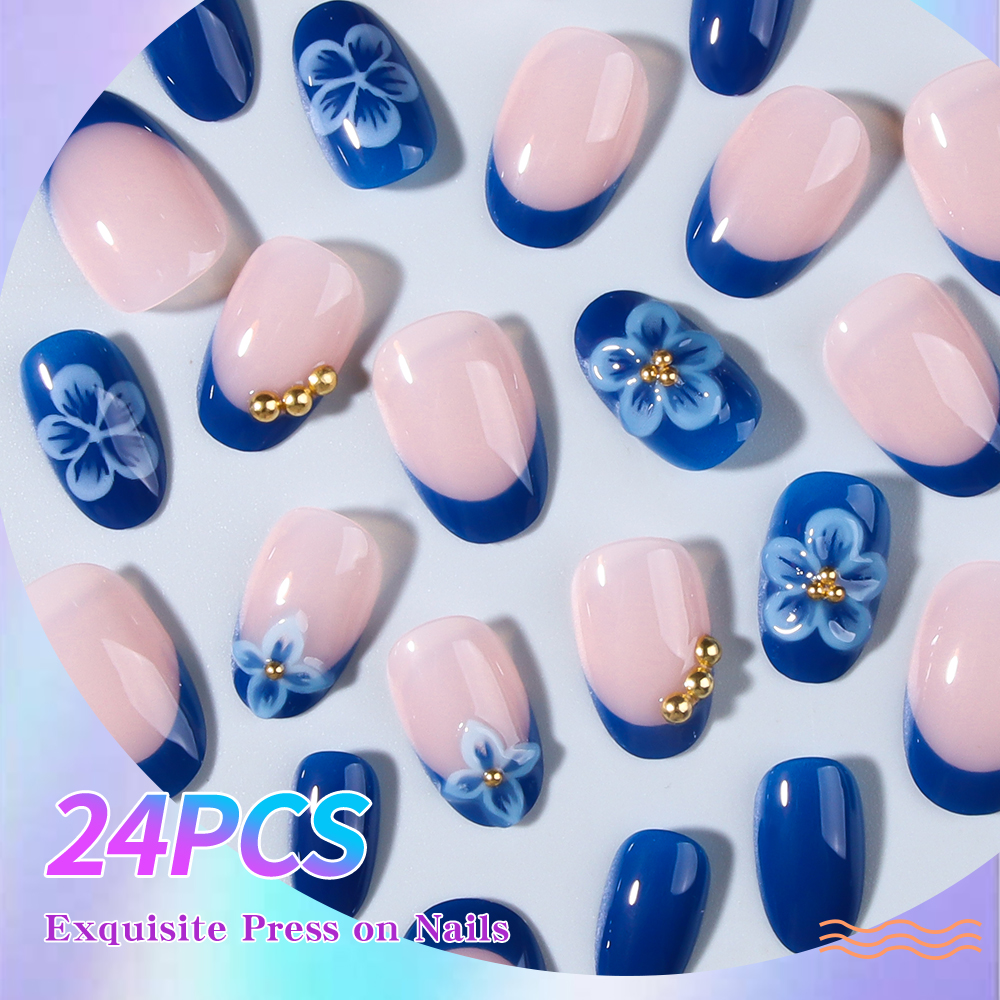 24pcs Short Oval 3D Gel Nail S – обзор и цена Pressed Flower Art