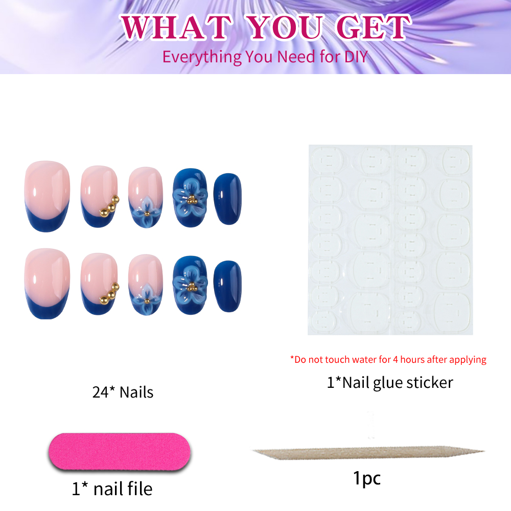 24pcs Short Oval 3D Gel Nail S – обзор и цена Pressed Flower Art