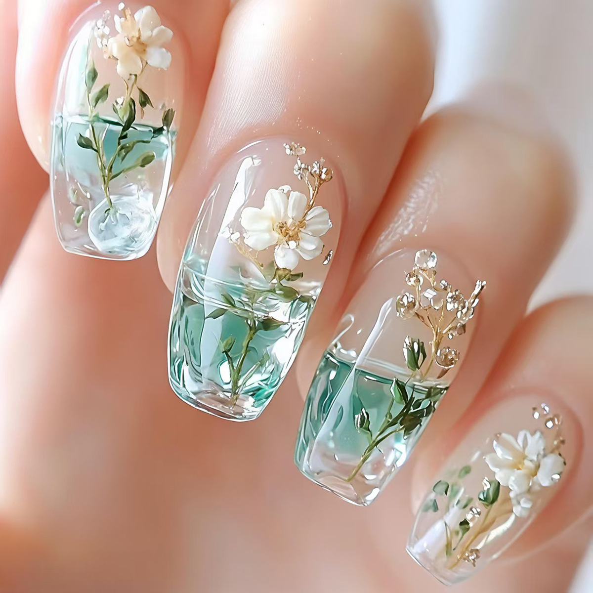 Medium fake nails for women gi – обзор и цена Pressed Flower Art