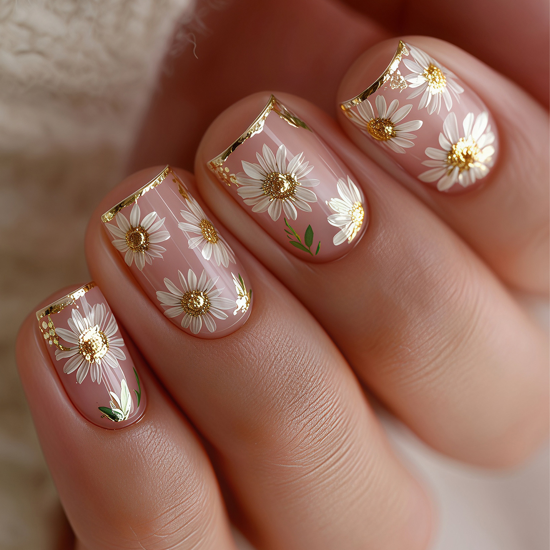 Short Square fake nails golden – обзор и цена Pressed Flower Art