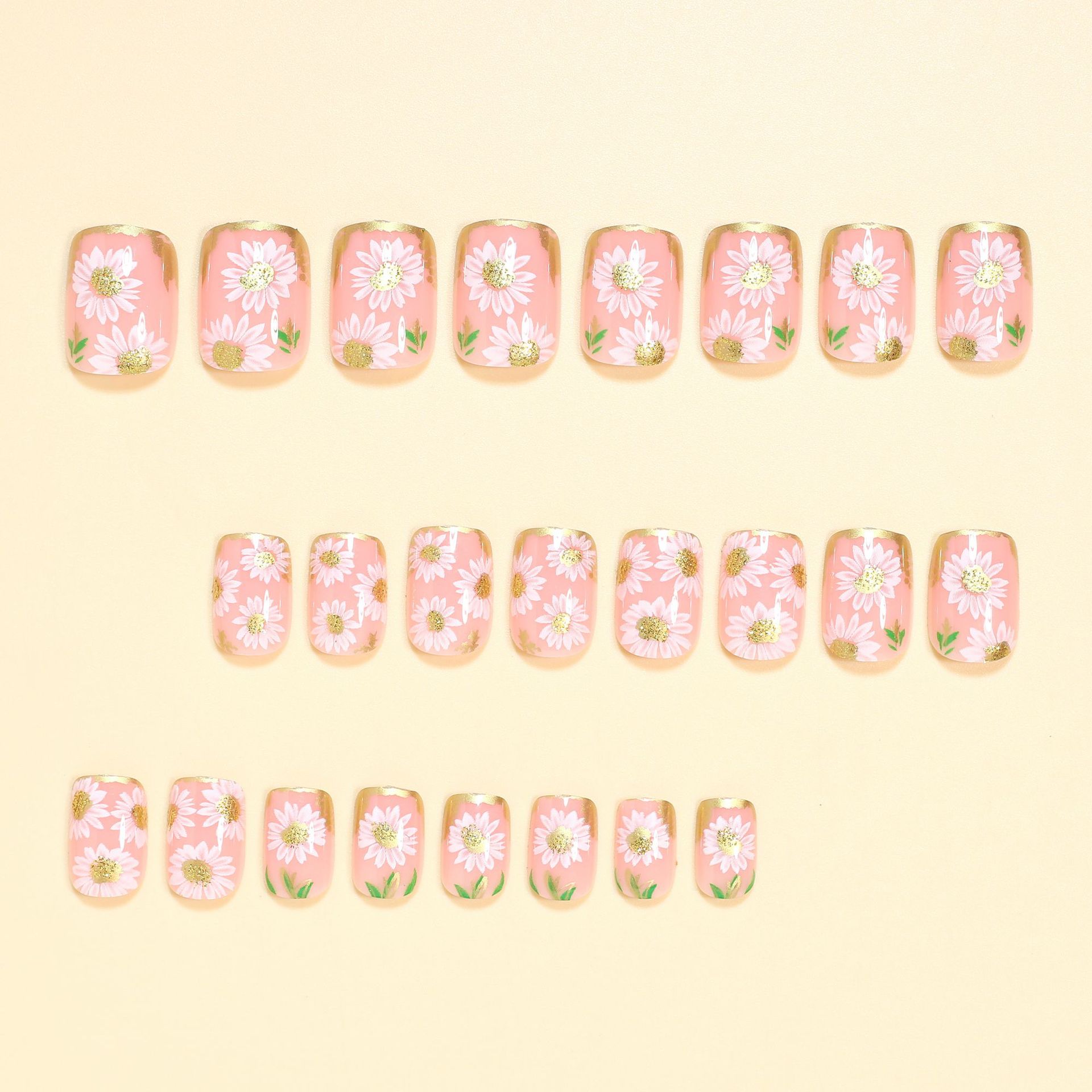 Short Square fake nails golden – обзор и цена Pressed Flower Art
