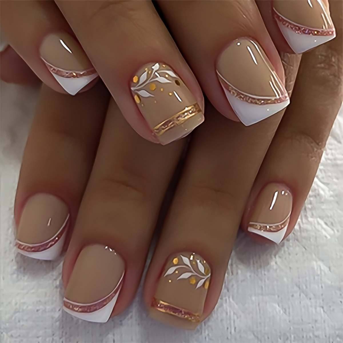 Short Square fake nails golden – обзор и цена Pressed Flower Art