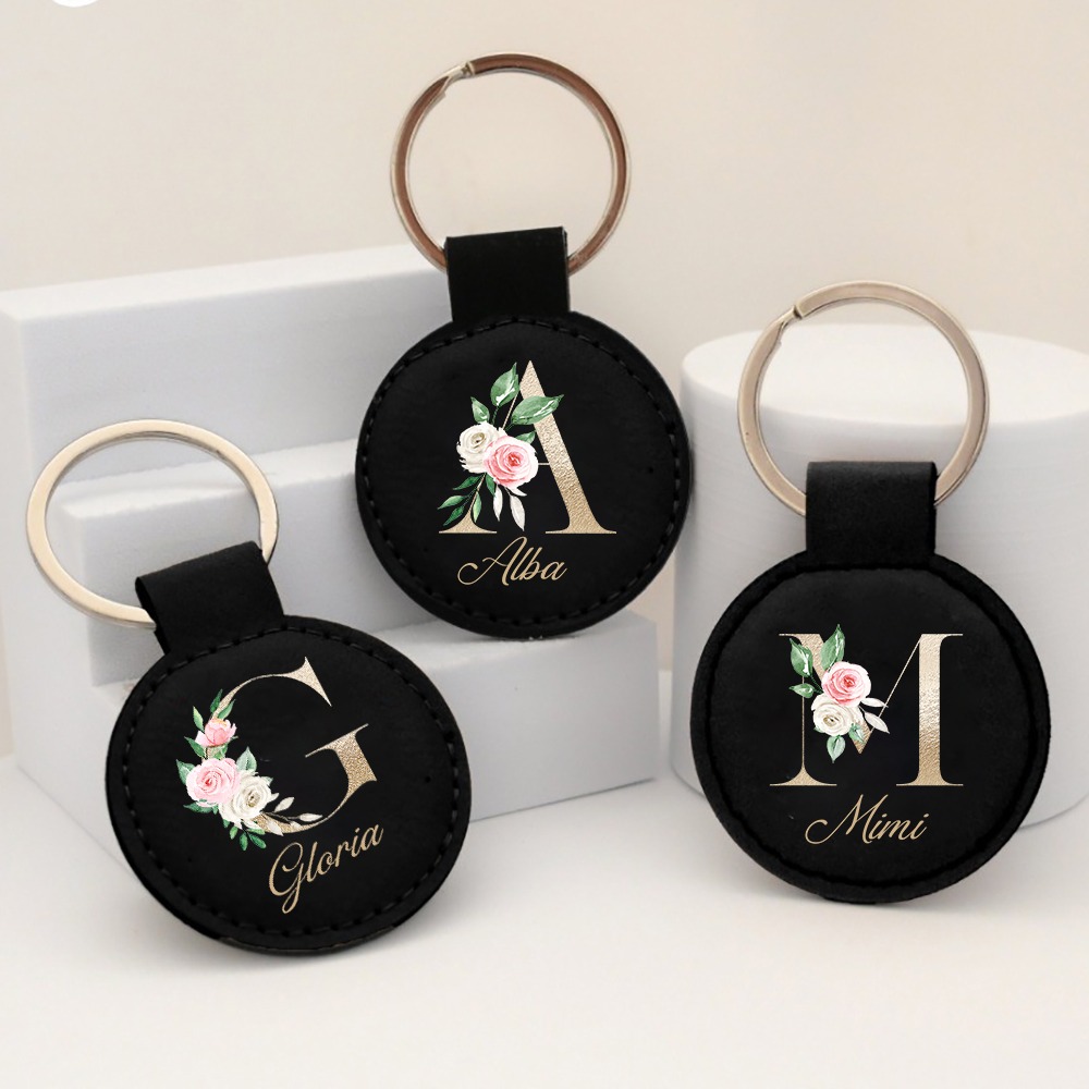Personalized Initial with Name – обзор и цена Monogram Keychain Leather