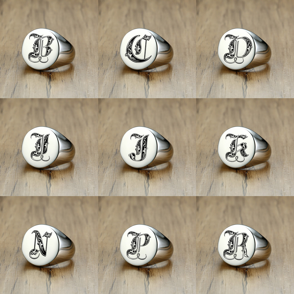 Vnox Stylish Pattern Font Init – обзор и цена Initial Ring Custom